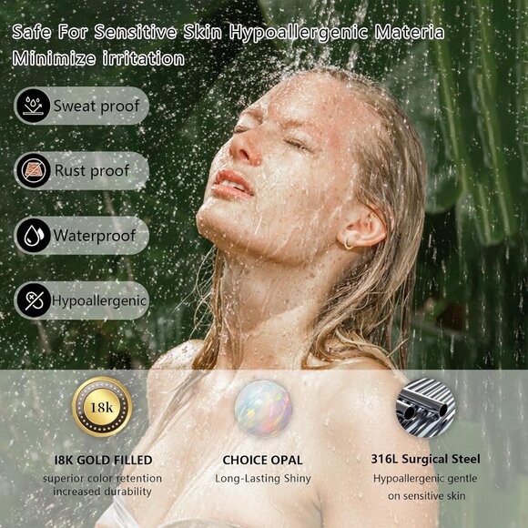 Dainty Opal Hoop Earrings: Medical-Grade Steel for Safe and Stylish Piercings - Picture 3 of 7